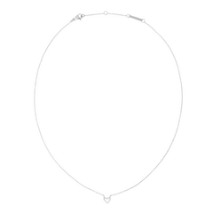 Fine silver chain necklace featuring an open heart pendant adorned with white cubic zirconia crystals, designed for a minimalist and elegant look.