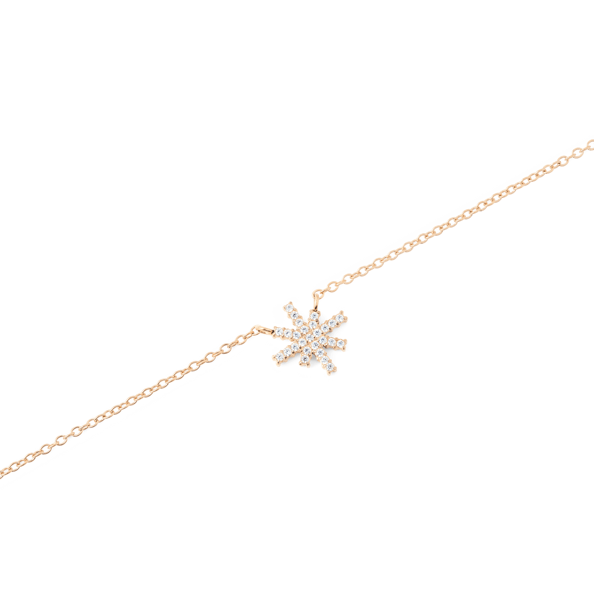 Close-up of the Mirelle Star Necklace Rose Gold, showing a fine rose gold chain with a star-shaped pendant set with white cubic zirconia stones for a sparkling, modern finish.