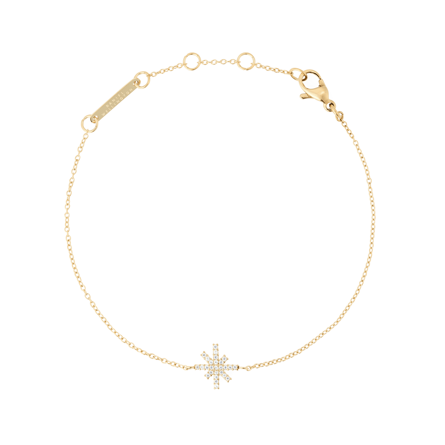 Delicate gold bracelet featuring a star-shaped charm set with white cubic zirconia stones on a fine adjustable chain, designed for a subtle and elegant look.