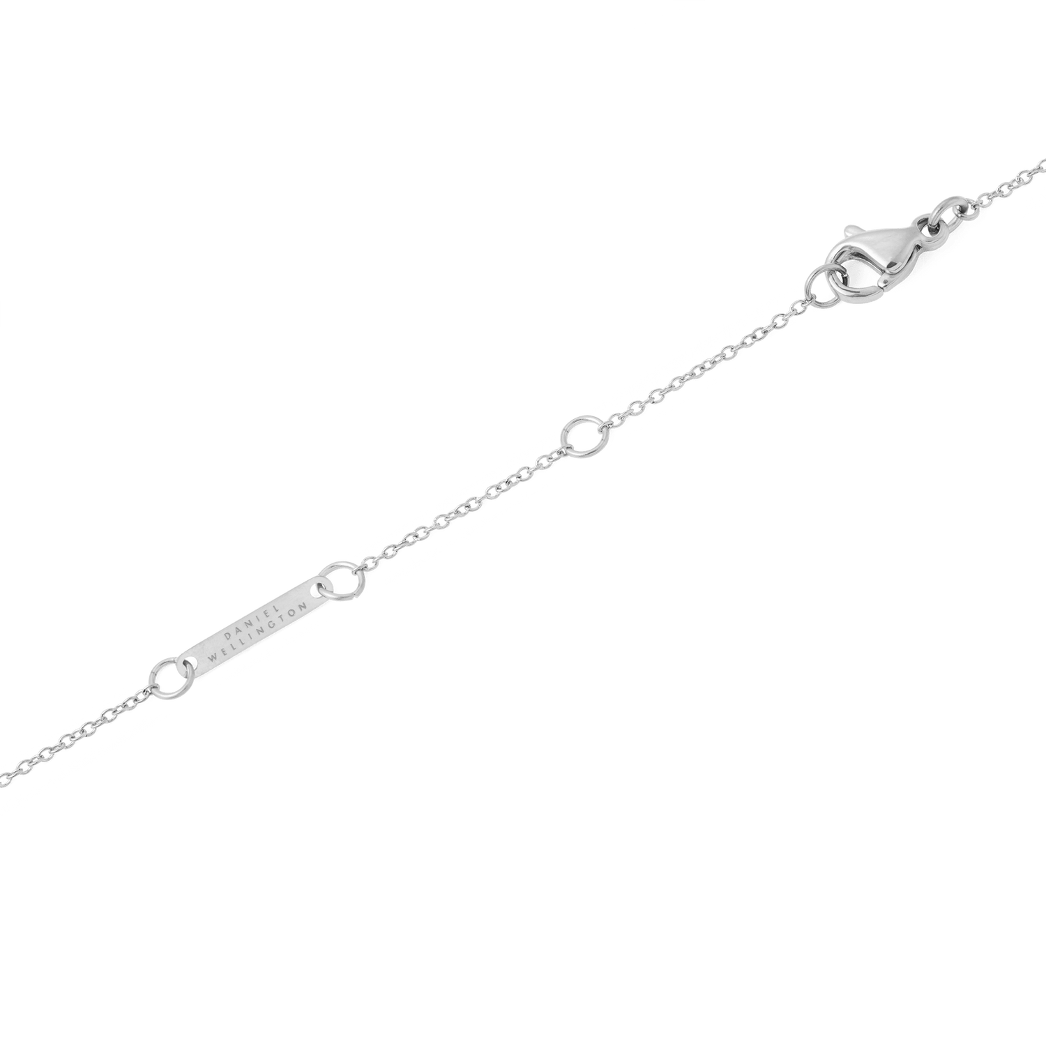 Adjustable silver chain of the Mirelle Heart Necklace Silver, showing the secure lobster clasp and branded tag for a comfortable, personalised fit.