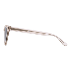 Side view of Lynx Bio-Acetate Clear Pink/Black sunglasses showing the transparent pink bio-acetate arm with subtle Daniel Wellington branding and the sleek cat eye frame.