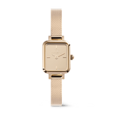 Quadro Mini Reflection Rose Gold ladies watch featuring a slim rectangular case, mirror-effect dial, and polished rose gold mesh strap, designed for petite wrists and everyday elegance.