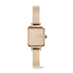 Quadro Mini Reflection Rose Gold ladies watch featuring a slim rectangular case, mirror-effect dial, and polished rose gold mesh strap, designed for petite wrists and everyday elegance.