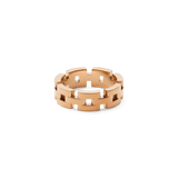 Rose gold chain link ring with a geometric design and polished finish, crafted from stainless steel and featuring open links for a modern, breathable look.