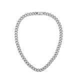 Chunky Chain Necklace Silver featuring bold, polished stainless steel links with a secure fold-over clasp, designed to sit comfortably at the collarbone for a modern yet classic look.