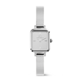 Quadro Mini Reflection Silver ladies watch with a slim rectangular case, polished silver mesh strap, and minimalist mirror-effect dial, designed for a refined and modern look.
