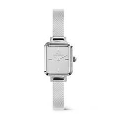 Quadro Mini Reflection Silver ladies watch with a slim rectangular case, polished silver mesh strap, and minimalist mirror-effect dial, designed for a refined and modern look.