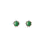 A pair of Daniel Wellington Audrey Earrings Jade Rose Gold featuring round green jade centres, each surrounded by a halo of sparkling white cubic zirconia set in rose gold.