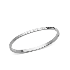 Classic Bangle Silver with a polished stainless steel finish, featuring a slim minimalist design and the Daniel Wellington logo engraved along the edge.
