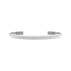 Polished Classic Bracelet Silver by Daniel Wellington, showcasing a slim, adjustable open cuff in stainless steel with subtle engraved branding.