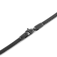 Close-up of the Tide Mesh Bracelet Graphite 2.8 showing its graphite mesh texture and secure lobster clasp, highlighting the refined and durable stainless steel construction.