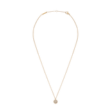 Gold Pavé Crystal Pendant Necklace featuring a delicate gold chain and a sphere-shaped pendant set with sparkling cubic zirconia crystals, shown against a plain background.