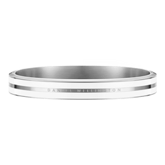 Contemporary Emalie Infinite Silver Satin White bracelet crafted from stainless steel, featuring a smooth silver band with satin white enamel and Daniel Wellington logo, ideal for everyday or formal wear.