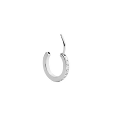 Crystal Hoop Earring Silver with an open clasp, featuring a row of cubic zirconia crystals set in stainless steel for a modern, minimalist look.