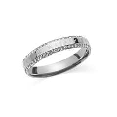 Classic Aura Duo Ring Silver featuring a polished silver band with two rows of sparkling cubic zirconia crystals and engraved branding, designed for modern elegance and everyday versatility.