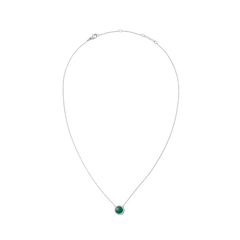 Silver Audrey Necklace Malachite features a delicate chain with a domed green malachite pendant framed by white cubic zirconia, offering a modern yet timeless look suitable for everyday wear or special occasions.