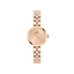 Elan Lumine Unitone Rose Gold ladies watch with a petite round case, crystal-dotted dial, and slim rose gold three-link bracelet, featuring a minimalist design ideal for everyday wear.