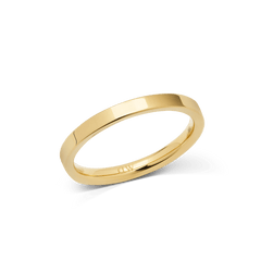 Slim gold band ring with a polished finish and clean lines, crafted from stainless steel with PVD gold plating, featuring a minimalist 2.5mm width.