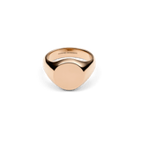 Polished rose gold signet ring with a broad, smooth face and minimalist design, crafted from stainless steel with a comfortable inner band.