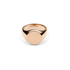 Polished rose gold signet ring with a broad, smooth face and minimalist design, crafted from stainless steel with a comfortable inner band.