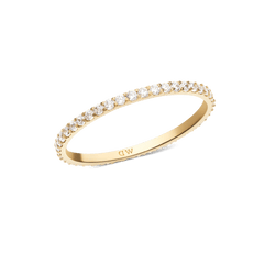 A slim gold Mirelle Eternity Ring with a full circle of white cubic zirconia crystals, featuring a delicate 1.4 mm band and a polished finish.