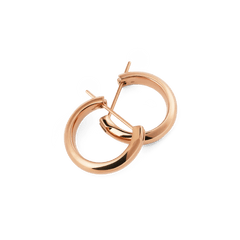 Pair of Arch Earring Rose Gold 12mm hoop earrings with a polished rose gold finish, shown overlapping to highlight their softly rounded, minimalist design and classic pin closure.