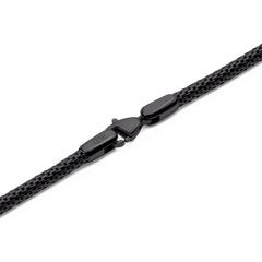 Close-up of the Tide Mesh Necklace Black 2.8 showing the polished black mesh chain and secure lobster clasp, highlighting the refined stainless steel construction and detailed finish.