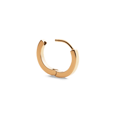 Minimalist gold hoop earring with a 13mm diameter, crafted from stainless steel and finished with PVD gold plating, featuring a secure clasp for comfortable daily wear.
