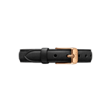 Pressed Sheffield Strap Rose Gold displays a classic black leather watch strap with a smooth pressed finish and a rose gold buckle, designed for a comfortable and stylish fit on any wrist.
