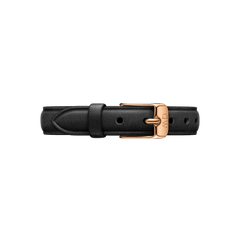 Pressed Sheffield Strap Rose Gold displays a classic black leather watch strap with a smooth pressed finish and a rose gold buckle, designed for a comfortable and stylish fit on any wrist.