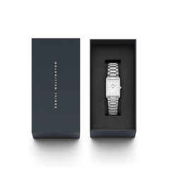 Bound 3-Link Silver watch presented in a sleek branded gift box, featuring a rectangular stainless steel case and three-link silver bracelet, ideal for gifting or personal use.