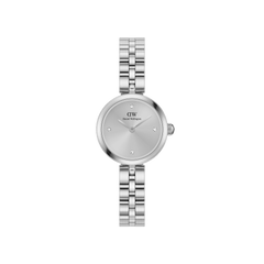 Elan Lumine Unitone Silver ladies watch with a round minimalist silver dial, crystal hour markers, and a polished stainless steel link bracelet, designed for everyday elegance and versatility.
