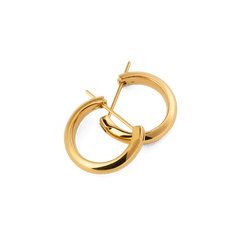 Arch Earring Gold 12mm pair featuring a sleek, rounded hoop design with a high-shine gold finish and secure pin closures, crafted from stainless steel for everyday wear.