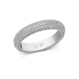 A wide silver pavé ring with a 5 mm band, fully set with multiple rows of sparkling white crystals for a bold, elegant look. The inside of the ring is polished, highlighting its quality craftsmanship and comfortable fit.