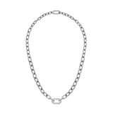 Chunky chain necklace in silver with a crystal-embellished link, featuring an adjustable length and a secure clasp for versatile styling.