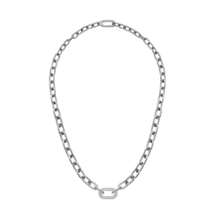 Chunky chain necklace in silver with a crystal-embellished link, featuring an adjustable length and a secure clasp for versatile styling.