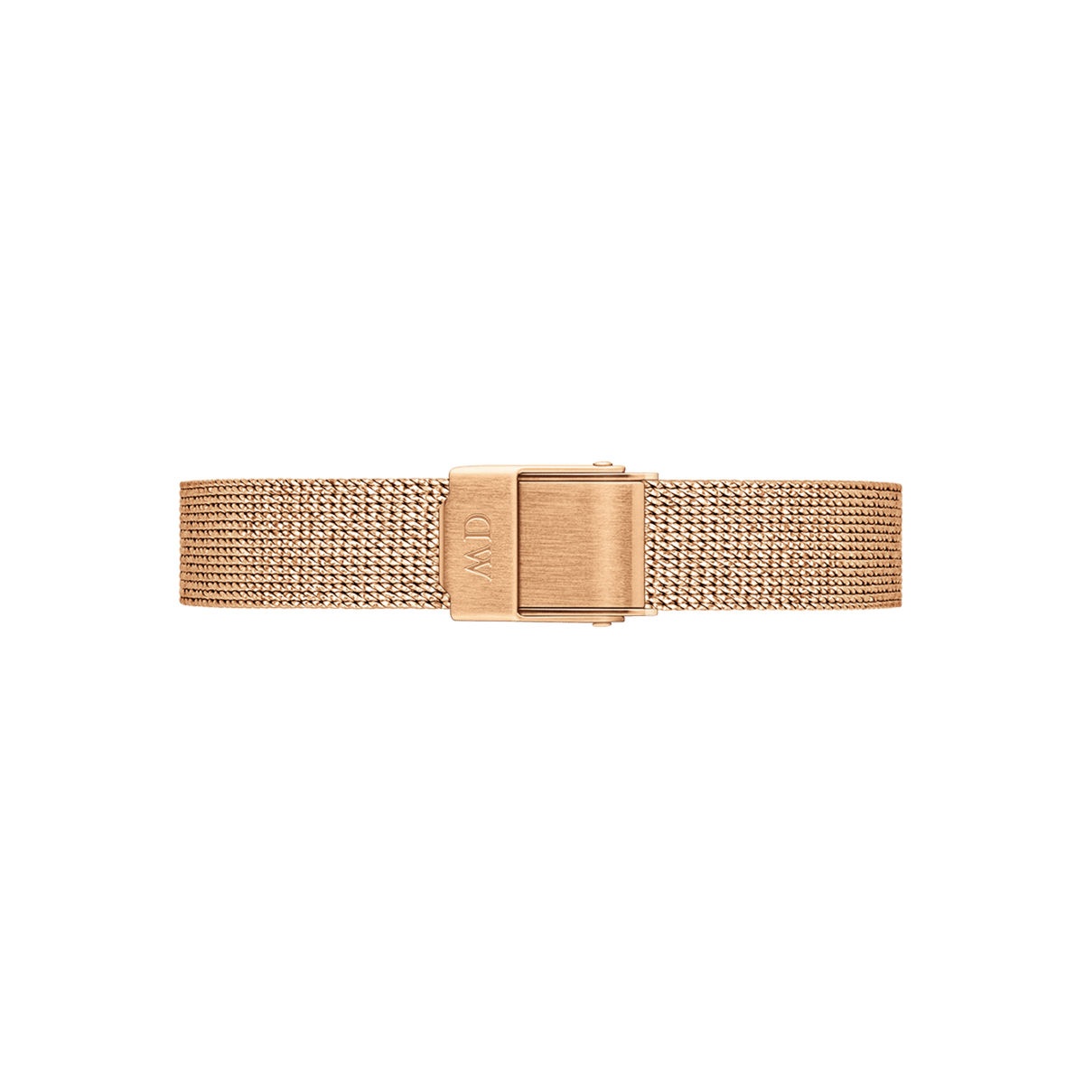 Pressed Melrose Strap Rose Gold features a slim 10mm rose gold mesh design with a polished fold-over clasp, showcasing its refined texture and elegant finish suitable for petite watches and smaller wrists.