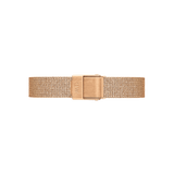 Pressed Melrose Strap Rose Gold features a slim 10mm rose gold mesh design with a polished fold-over clasp, showcasing its refined texture and elegant finish suitable for petite watches and smaller wrists.