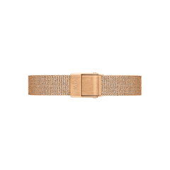 Pressed Melrose Strap Rose Gold features a slim 10mm rose gold mesh design with a polished fold-over clasp, showcasing its refined texture and elegant finish suitable for petite watches and smaller wrists.