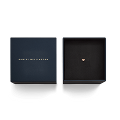 Heart Stud Rose Gold earring presented in a navy Daniel Wellington gift box, highlighting its petite heart shape and elegant rose gold finish, ideal for gifting or adding to your jewellery collection.