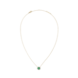 Gold necklace with a delicate chain featuring a round jade pendant framed by white cubic zirconia crystals, designed for a refined and modern look.