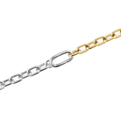 Close-up of the Contrast Link Necklace Two Tone Gold showing the detailed gold and silver links with a smooth, polished finish and secure clasp.