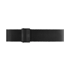 Black Onyx Mesh Strap in 21mm with a fine woven texture, folded clasp, and sleek PVD-coated stainless steel finish, suitable for both classic and modern watches.