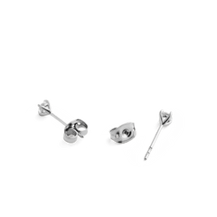 Close-up of Mirelle Solitaire Stud Earring Silver butterfly backs and posts, highlighting the polished stainless steel construction and secure fastening for comfortable daily wear.