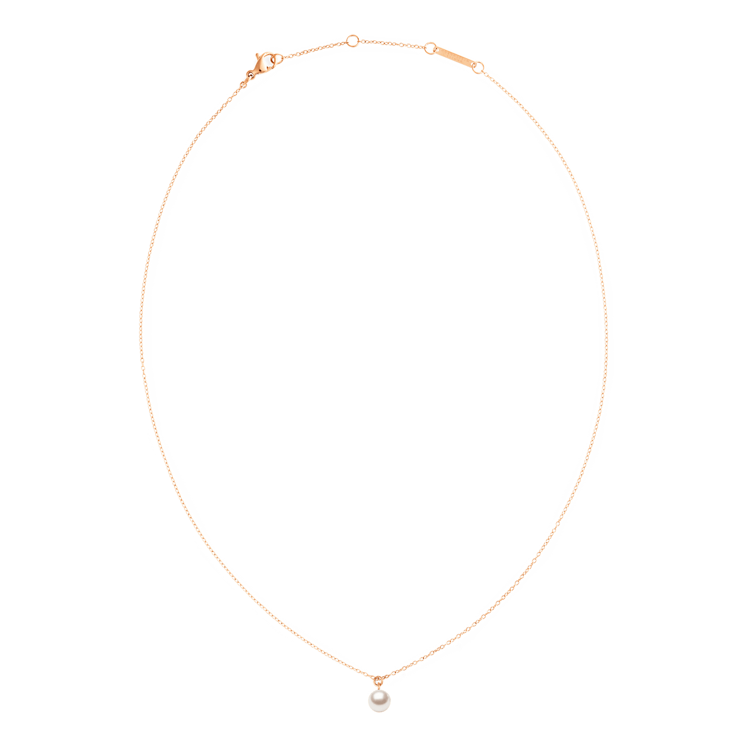 Pearl Necklace Rose Gold with a fine adjustable rose gold chain and a single Swarovski glass pearl pendant, designed for a minimal and elegant look.