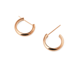 Arch Earring Rose Gold 12mm hoop earrings with a polished rose gold finish, shown apart to highlight their petite size, minimalist rounded shape and classic pin closure.
