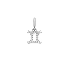 Gemini zodiac watch charm in silver, featuring a minimalist astrological symbol embellished with cubic zirconia crystals, perfect for personalising Daniel Wellington watches or bracelets.