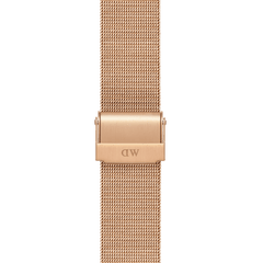 Close-up of the Smartwatch Strap Mesh Rose Gold, highlighting the fine rose gold mesh texture and the adjustable clasp made from durable 316L stainless steel.