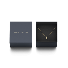 Elan Necklace Gold presented in a stylish Daniel Wellington gift box, featuring a polished gold ring pendant on a delicate chain.