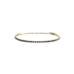 Classic Tennis Bracelet Nightfall Gold featuring a slim gold band set with deep-coloured Preciosa crystals, adjustable chain and lobster clasp, designed for a refined and elegant look.